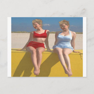 Carte Postale Beautés de bain Vintages rétro assis sur le quai