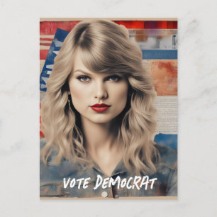 Carte Postale Beautiful Blond Woman Vote Democrat Collage