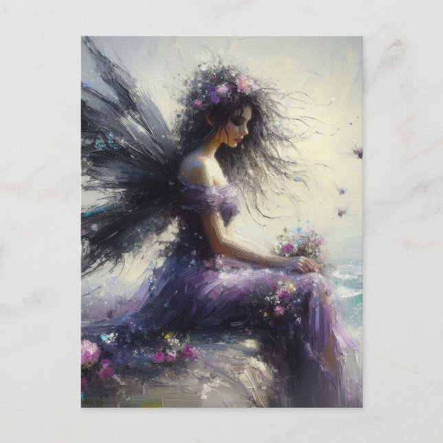 Carte Postale Beautiful Fairy Sitting on a Cliff Wearing Purple (Devant)