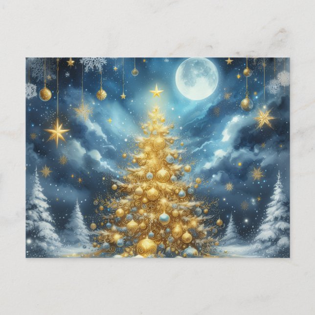 Carte Postale Beautiful golden Christmas tree blue (Devant)