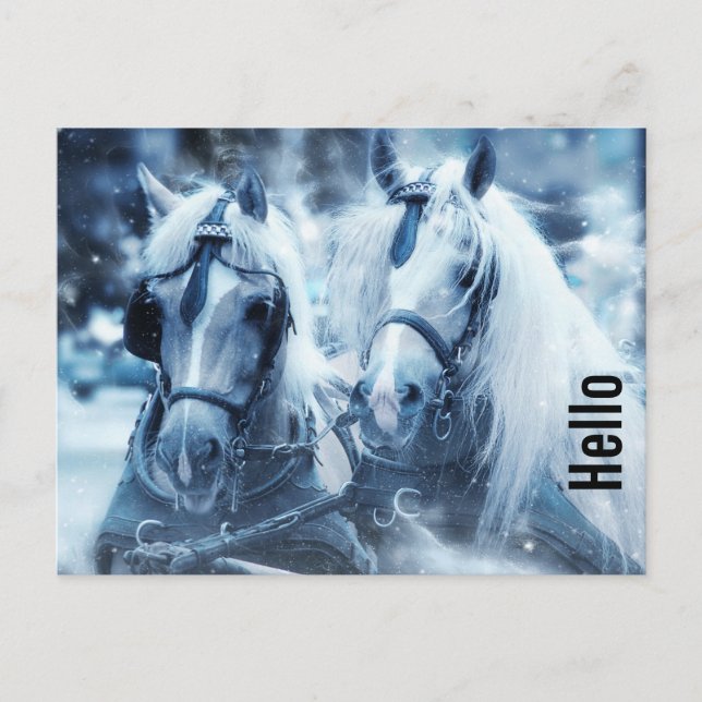 Carte Postale Beautiful Horse Team Winter Driving Photo Bonjour (Devant)