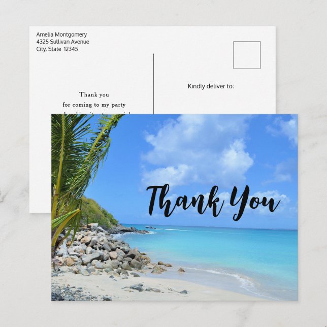 Carte Postale Beautiful Turquoise Tropical Beach Thank You (Devant / Derrière)