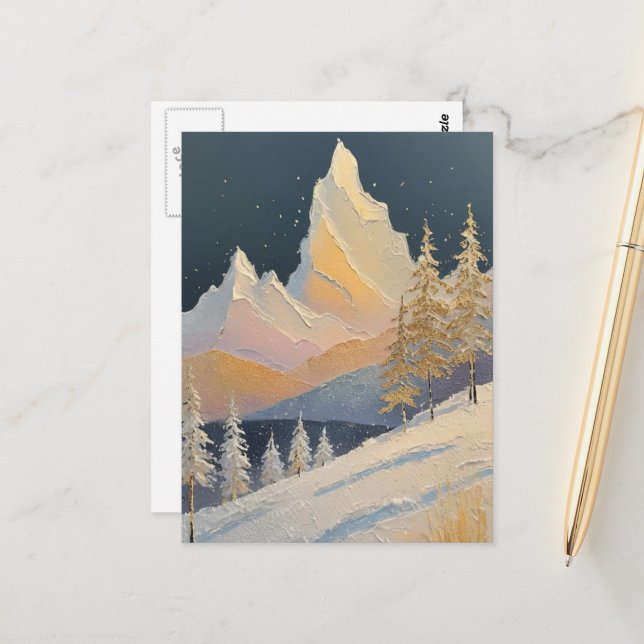 Carte Postale Beautiful Winter Trees and Mountains Snow Painting (Devant/Arrière en situation)
