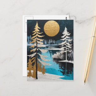 Carte Postale Beaux arbres d'hiver et peinture de neige de lac