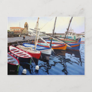 Carte Postale Beaux bateaux rouges orange bleu vert à Collioure