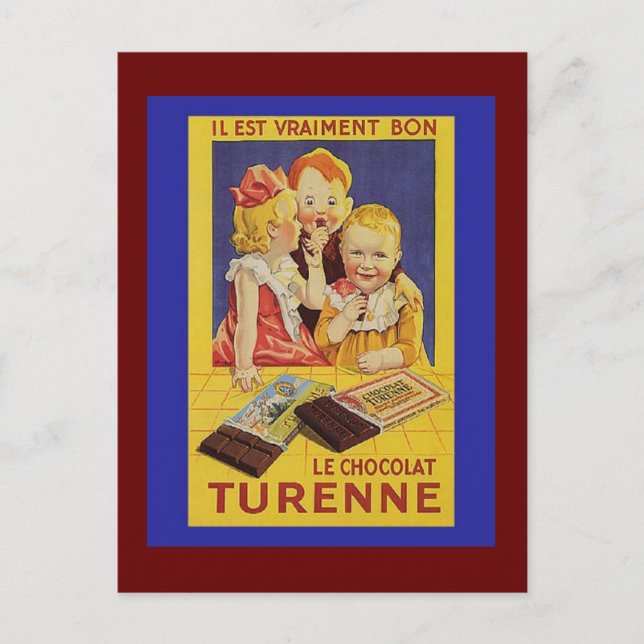 Carte Postale Beaux enfants français et bar au chocolat (Devant)