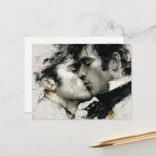 Carte Postale Beaux hommes gays s'embrassent en noir et blanc
