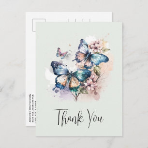 Carte Postale Beaux papillons et Merci de fleurs
