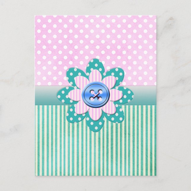 Carte Postale Beaux pois aux rayures roses douces et bleues (Devant)