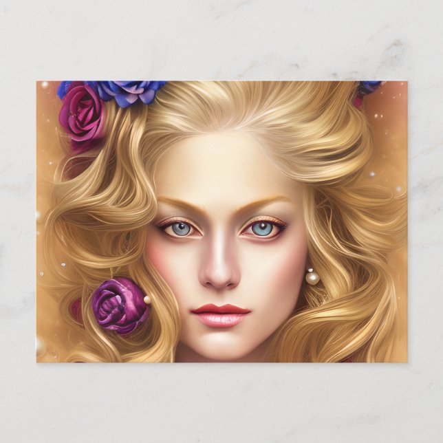 Carte Postale Beaux yeux avec Roses de crème (Devant)
