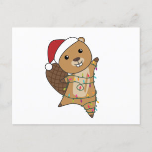 Carte Postale Beaver Joyeux Noël Animaux d'hiver Beavers