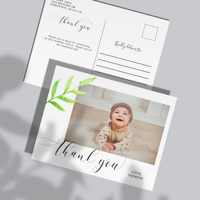 Carte Postale Bébé 1er anniversaire Merci aquarelle Swashes (Créateur téléchargé)