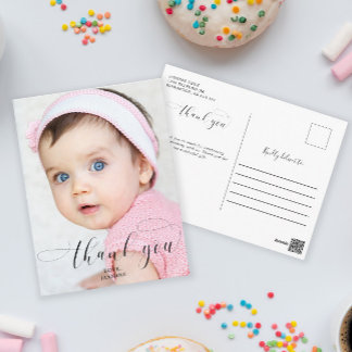 Carte Postale Bébé 1er Anniversaire Merci Élégant Swashes Script