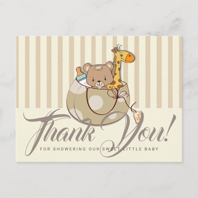 Carte Postale Bébé adorable Animaux Panier Baby shower Merci (Devant)