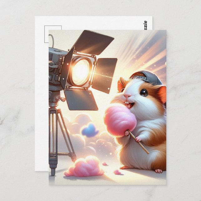 Carte Postale Bébé, animal mignon avec bonbons en coton, Post-cr (Devant / Derrière)