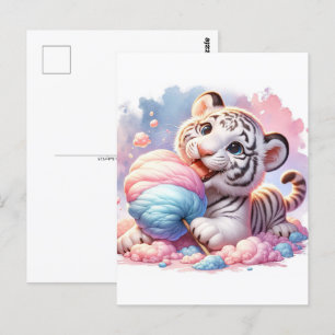 Carte Postale Bébé, animal mignon avec bonbons en coton, Post-cr