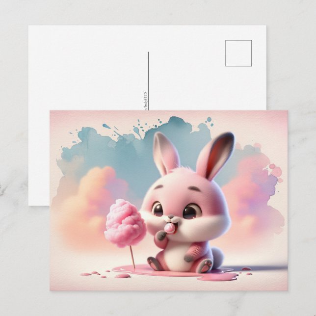 Carte Postale Bébé, animal mignon avec bonbons en coton, Post-cr (Devant / Derrière)