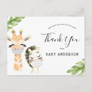 Carte Postale Bébé Animaux avec douche Masque par Merci de courr