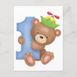 Carte Postale Bébé anniversaire 1 an - peluche