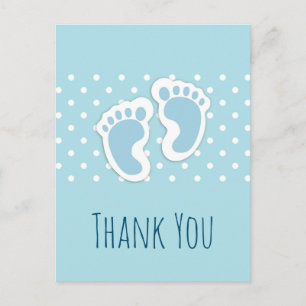 Carte Postale Bébé bleu mou Pieds de garçon Illustration Merci