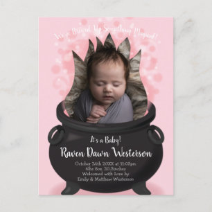 Carte Postale Bébé brasse sorcière Faire-part de naissance rose 