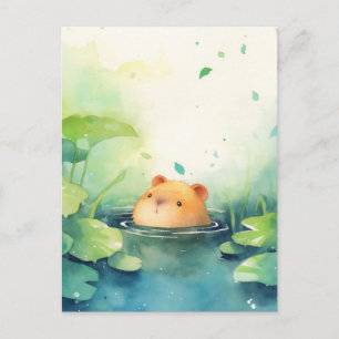 Carte Postale Bébé Capybara Pointant le Bout de son Nez hors d'u