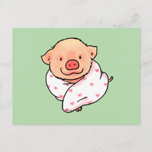 Carte Postale Bébé Cochon Mignon Enveloppé dans une Couverture
