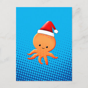 Carte Postale Bébé de Cartoon mignon Octopus Santas Casquette