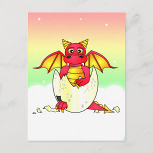 Carte Postale Bébé de dragon mou dans un oeuf craqué - Rouge / J
