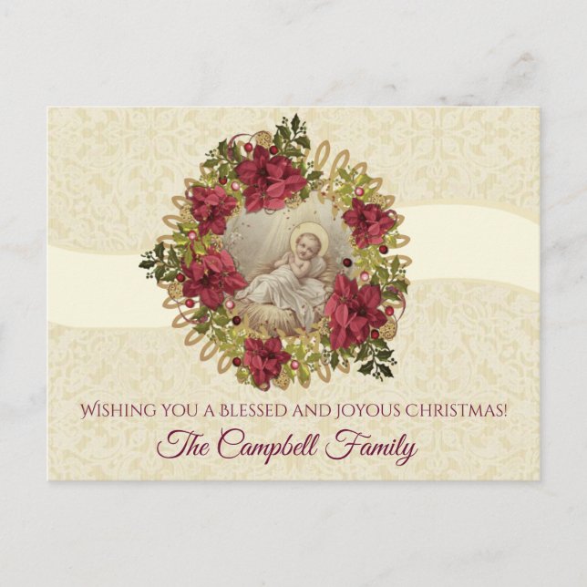 Carte Postale Bébé de Noël religieux Jésus Floral Wreath (Devant)