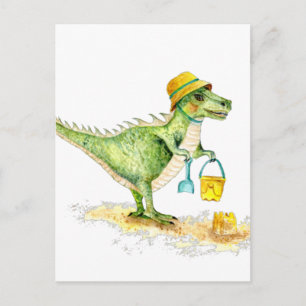 Carte Postale Bébé Dinosaure T-Rex sur la plage