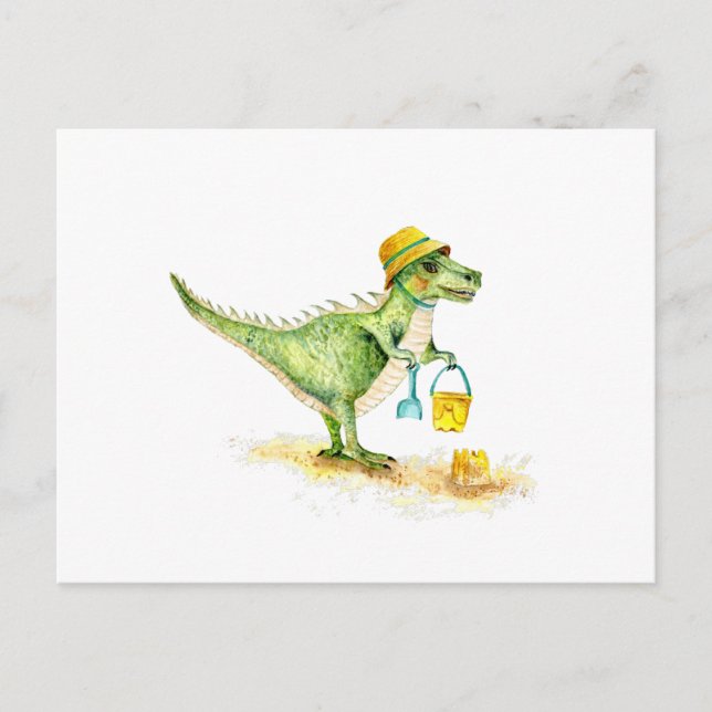 Carte Postale Bébé dinosaure T-Rex sur la plage (Devant)