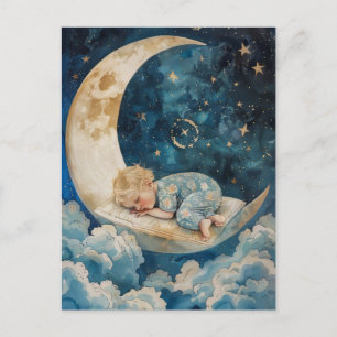 Carte Postale Bébé dormant sur la Lune