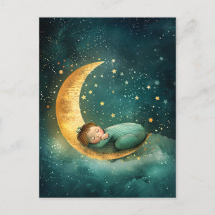 Carte Postale Bébé dormant sur la Lune