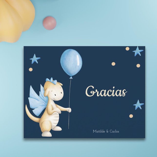 Carte Postale Bébé Dragon Bleu Remerciements Bébé Shower Espagno (Créateur téléchargé)