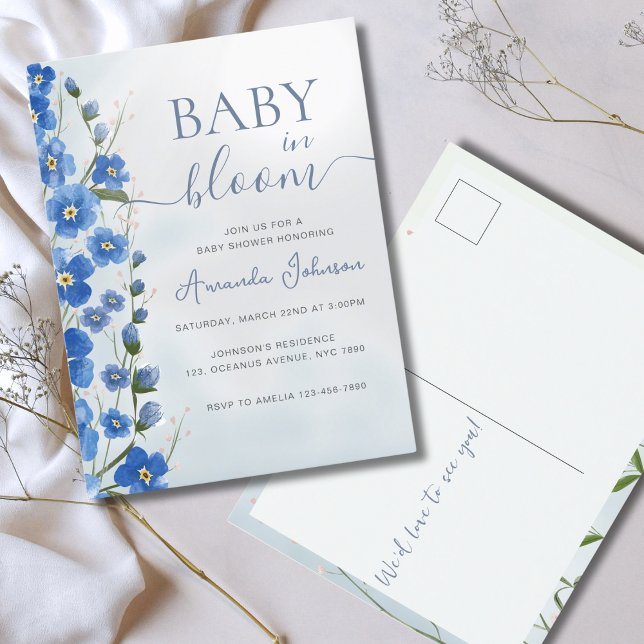 Carte Postale Bébé en Fleur Garçon Bleu Floral Douche (Créateur téléchargé)