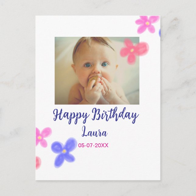 Carte Postale Bébé enfants 1er anniversaire ajouter nom date ajo (Devant)