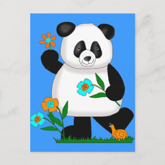 Carte Postale Bébé Enfants Panda Avec Fleurs 2