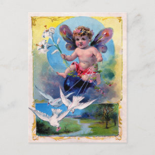 CARTE POSTALE BÉBÉ FAIRY AVEC DES CHÈNES