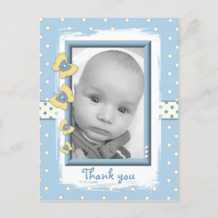 Carte Postale Bébé garçon photo merci cadeau avec papillons