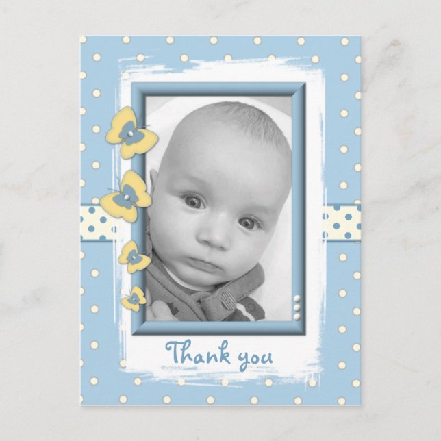 Carte Postale Bébé garçon photo merci cadeau avec papillons (Devant)