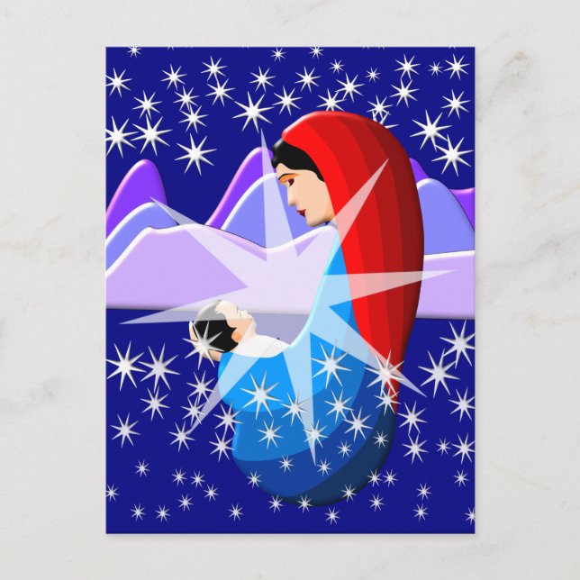 Carte Postale Bébé Jésus et Vierge Marie dans Starlight (Devant)