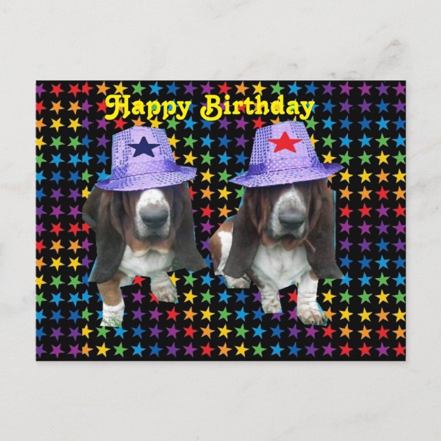 Carte postale Bébé Joyeux Anniversaire Basset Houn (Devant)