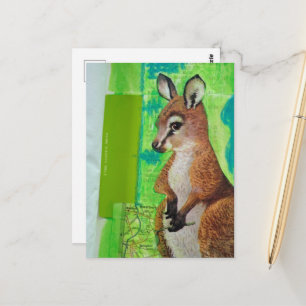 Carte Postale Bébé kangourou dans un collage de techniques mixte