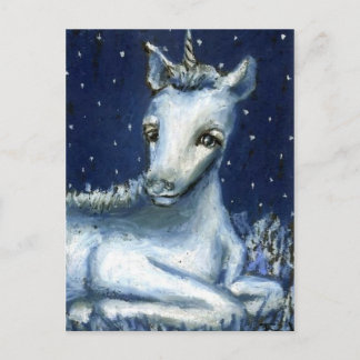 Carte Postale Bébé licorne sous un ciel étoilé