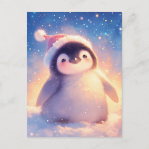 Carte Postale Bébé manchot au chapeau rouge de Père Noël