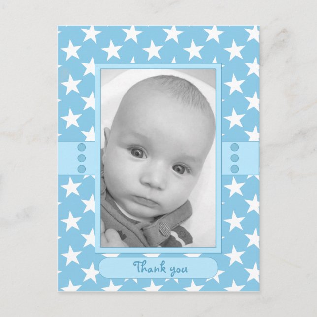 Carte Postale Bébé Merci bleu étoiles Photo (Devant)