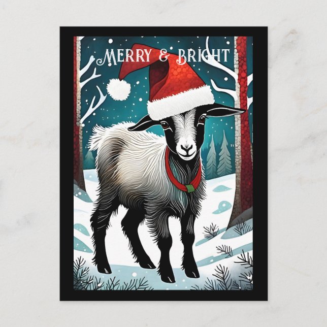 Carte Postale Bébé mignon chèvre forêt enfant Père Noël animal N (Devant)