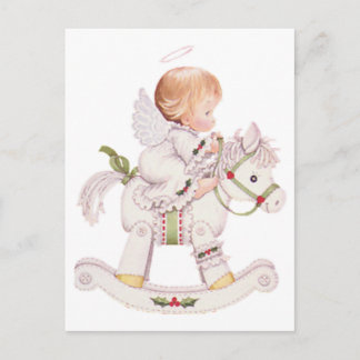 Carte Postale Bébé mignon de Noël Angel sur Cheval Rocking