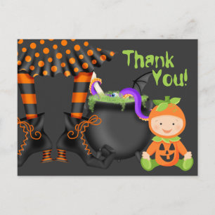 Carte Postale Bébé mignon en costume Citrouille Merci d'Hallowee